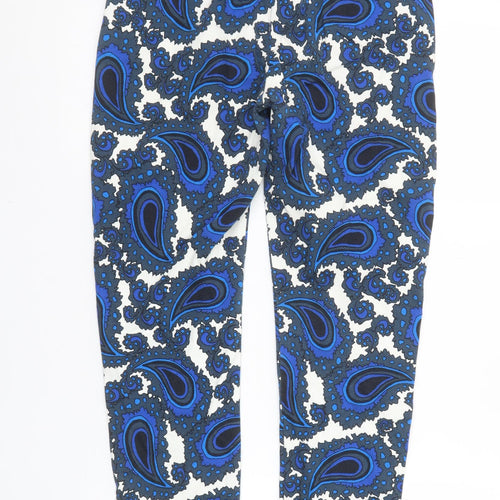 Topshop Womens Blue Paisley Slim Cropped Trousers Size 10