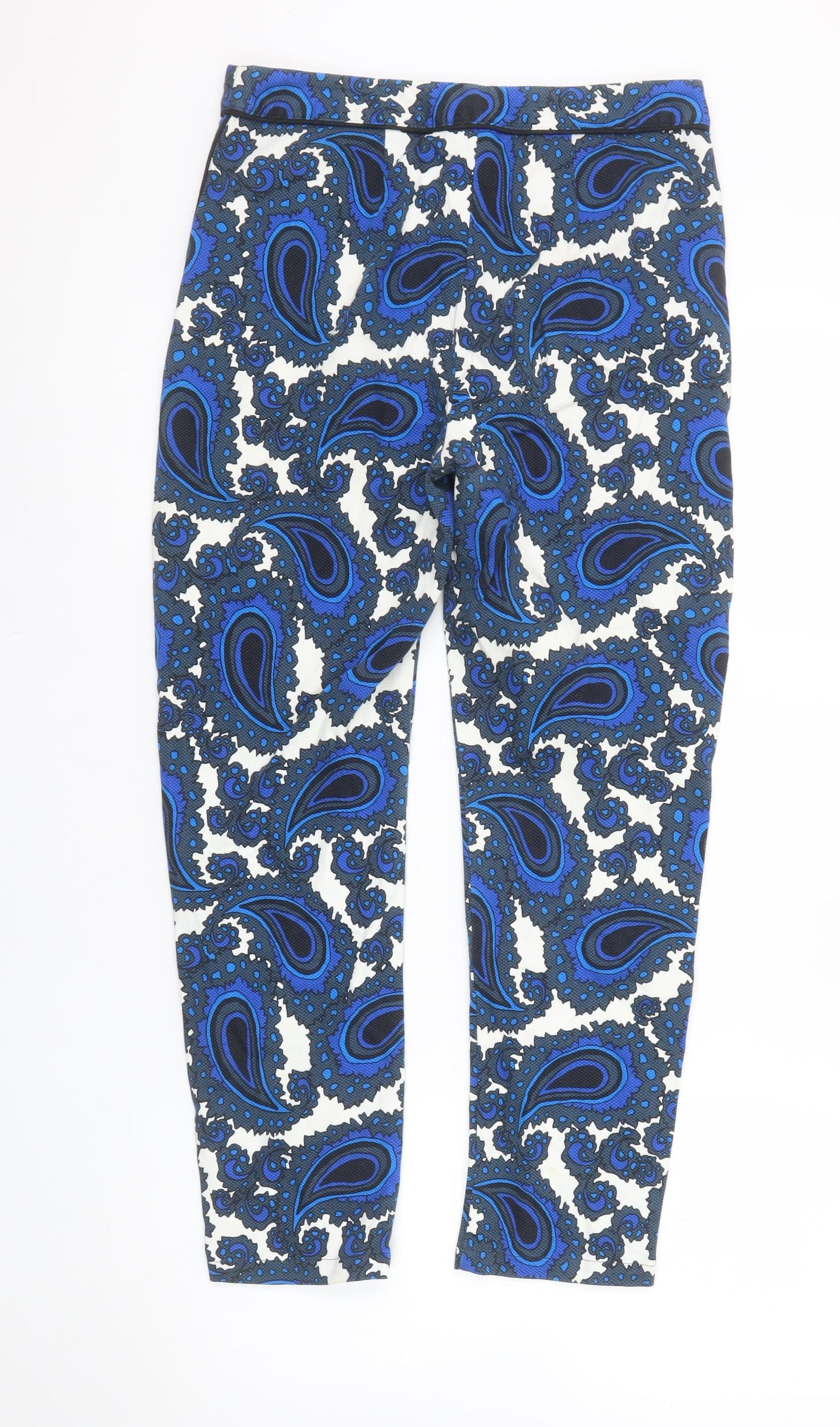 Topshop Womens Blue Paisley Slim Cropped Trousers Size 10