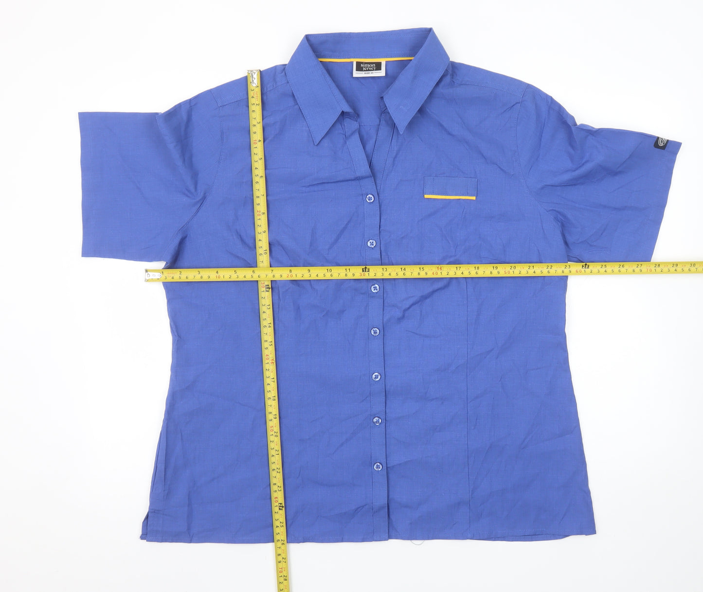 Simon Jersey Women's Blue Short Sleeve Collared Button-Up Work Shirt Size 20