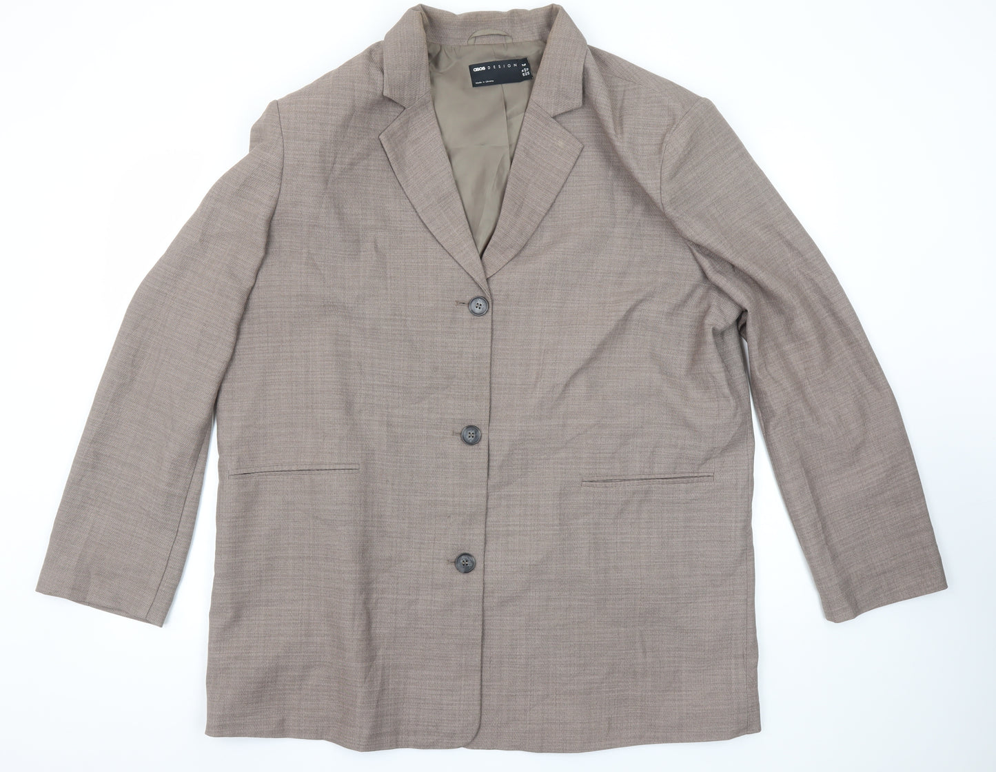 ASOS DESIGN Women Brown Tall Blazer UK 16 Single-Breasted Jacket