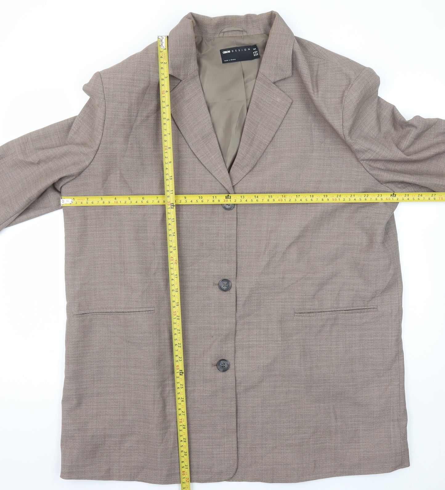ASOS DESIGN Women Brown Tall Blazer UK 16 Single-Breasted Jacket