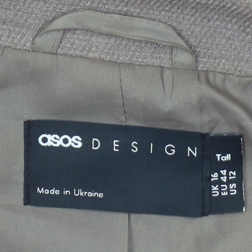 ASOS DESIGN Women Brown Tall Blazer UK 16 Single-Breasted Jacket