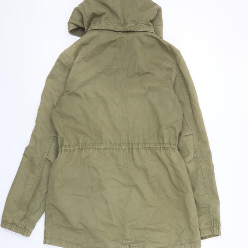 H&M Girls Green Cotton Hooded Parka Coat 14-15 Years Zip Pockets Casual