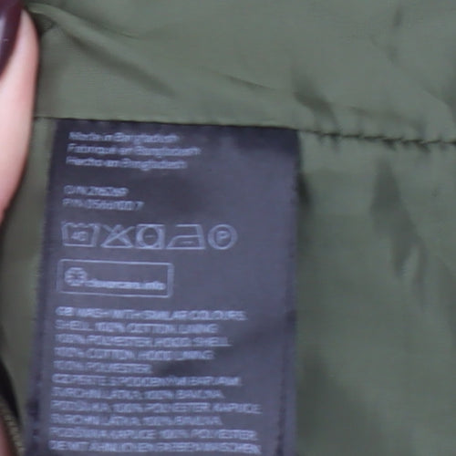 H&M Girls Green Cotton Hooded Parka Coat 14-15 Years Zip Pockets Casual