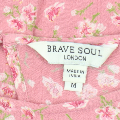 Brave Soul Women Pink Floral Sleeveless Shift Dress M