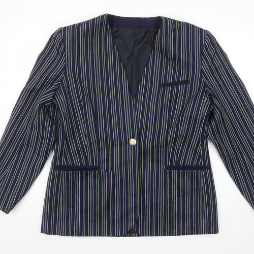Dorene Women’s Blue Pinstripe Wool Blazer Size 16 Single-Breasted Classic Fit