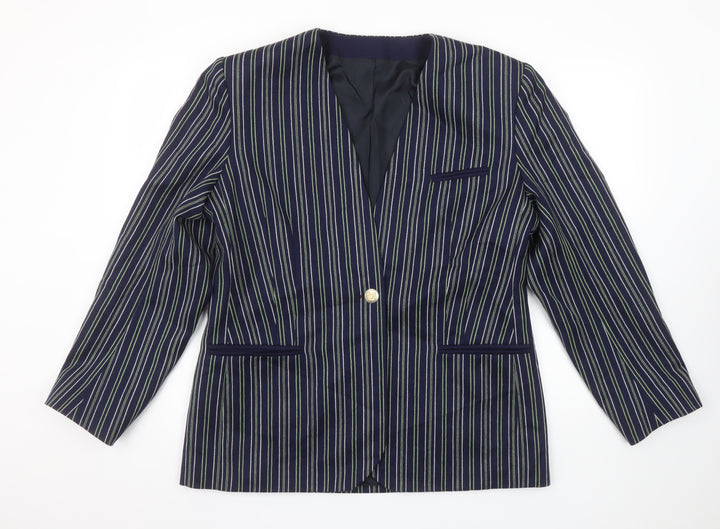 Dorene Women’s Blue Pinstripe Wool Blazer Size 16 Single-Breasted Classic Fit