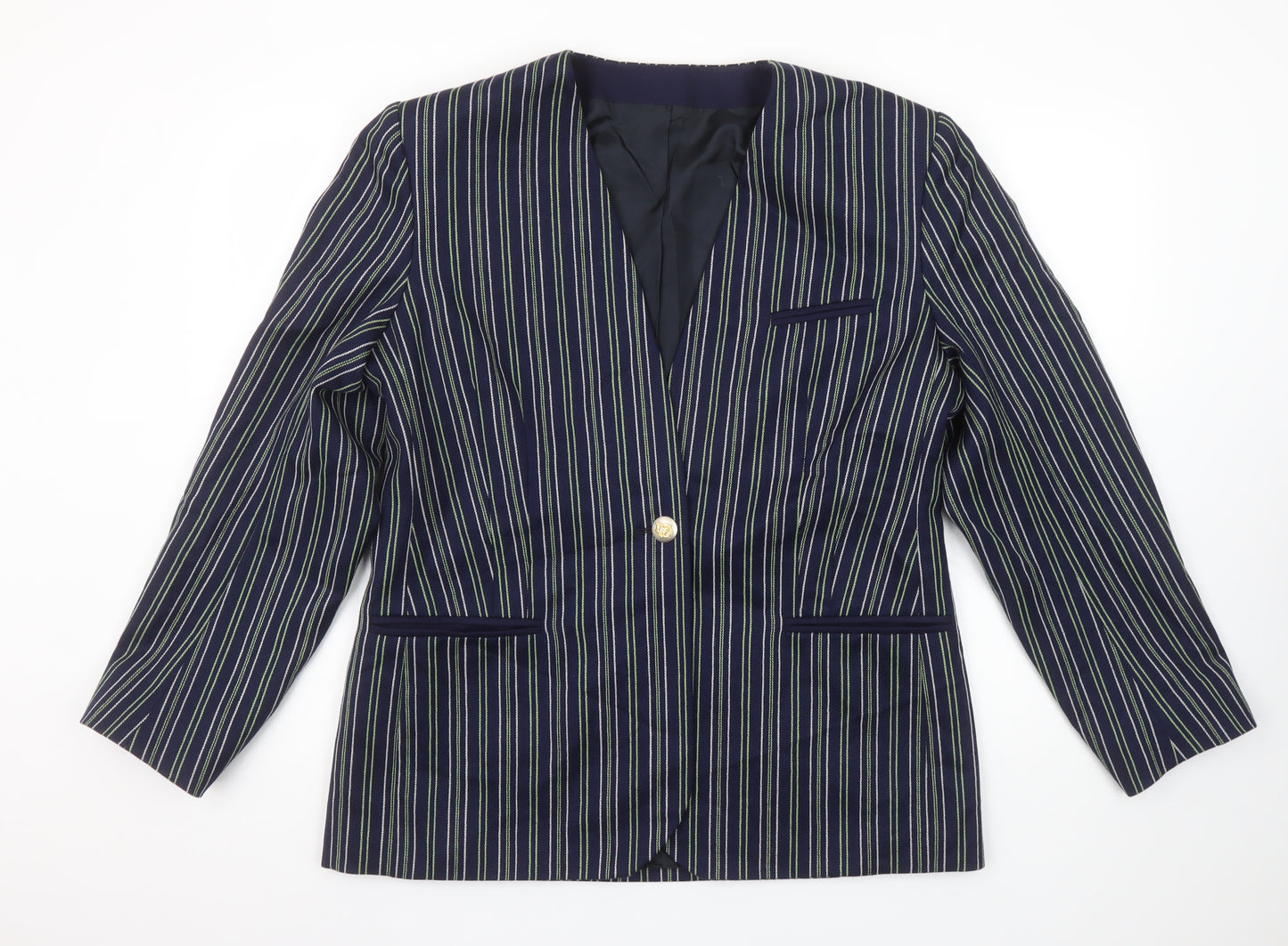 Dorene Women’s Blue Pinstripe Wool Blazer Size 16 Single-Breasted Classic Fit