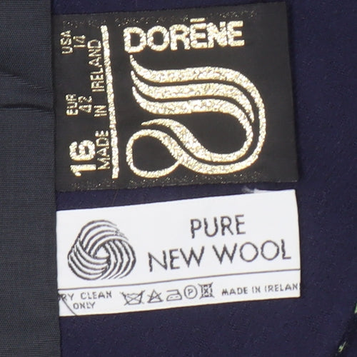 Dorene Women’s Blue Pinstripe Wool Blazer Size 16 Single-Breasted Classic Fit