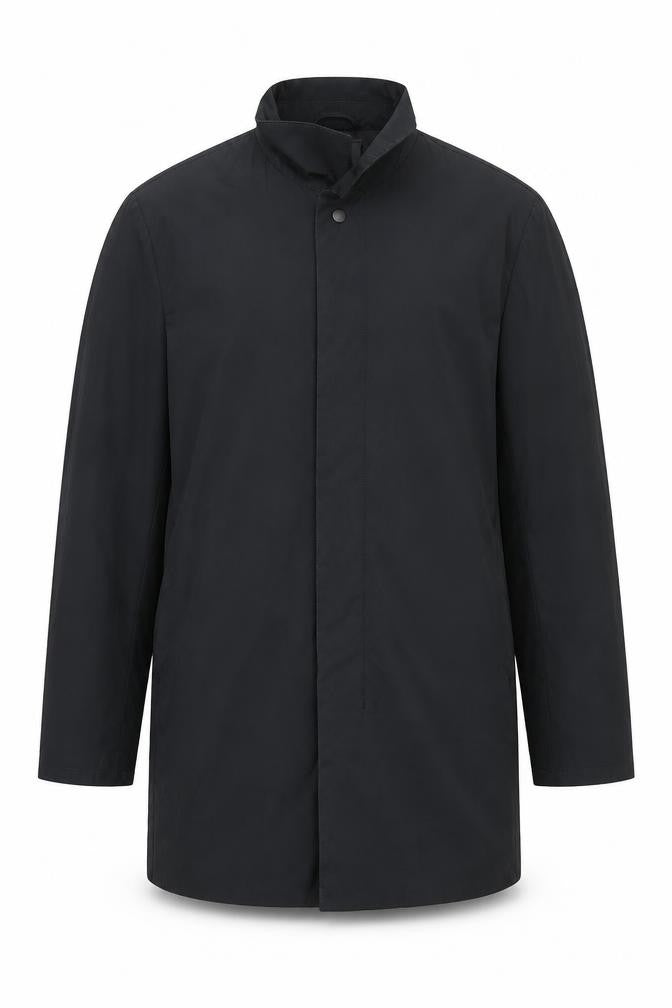 Front view of Kin Men’s Black 2XL Mid-Length Cotton Blend Rain Coat