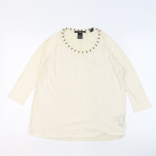 Maison Scotch Women's Ivory Beaded Neck 3/4 Sleeve Blouse Size 10