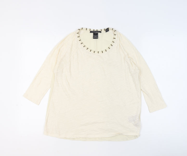 Maison Scotch Women's Ivory Beaded Neck 3/4 Sleeve Blouse Size 10
