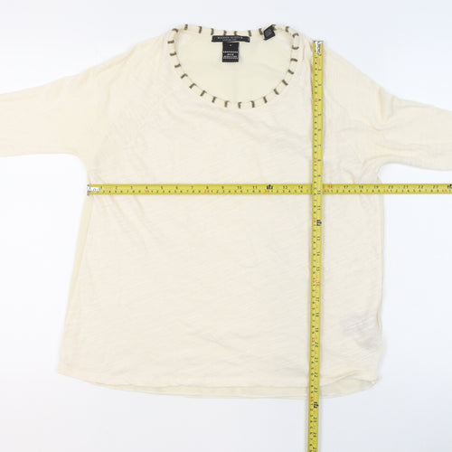 Maison Scotch Women's Ivory Beaded Neck 3/4 Sleeve Blouse Size 10