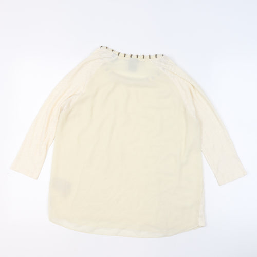 Maison Scotch Women's Ivory Beaded Neck 3/4 Sleeve Blouse Size 10