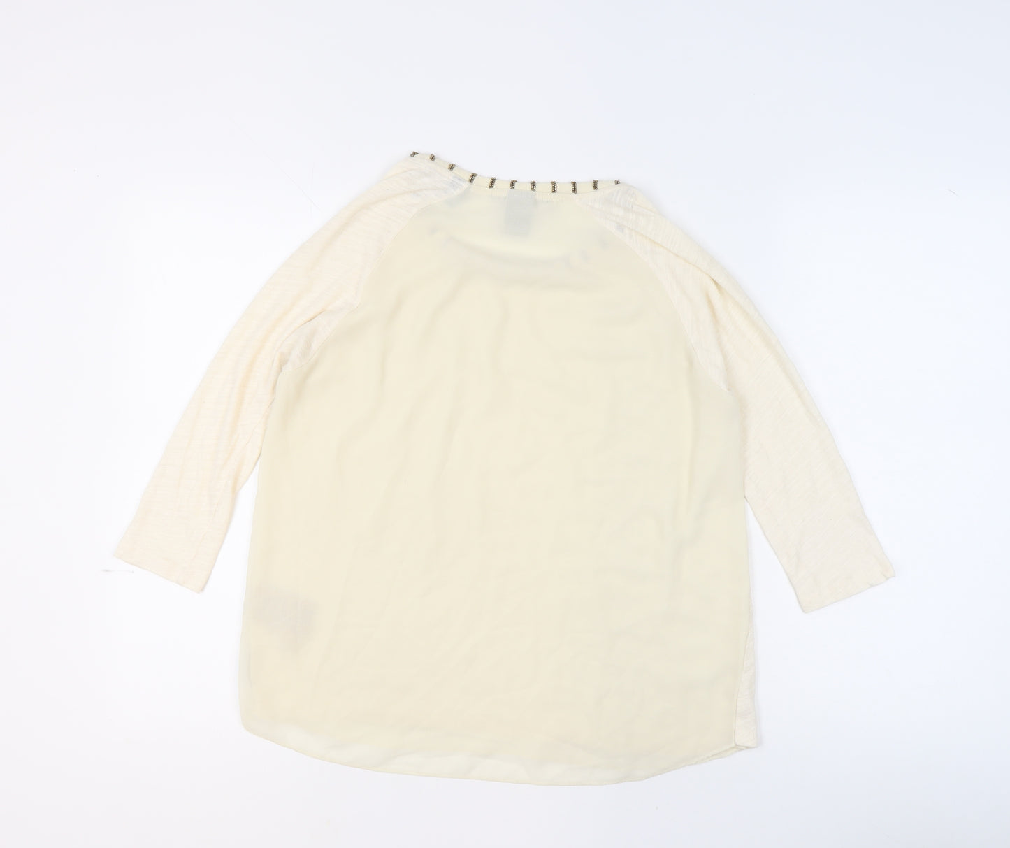 Maison Scotch Women's Ivory Beaded Neck 3/4 Sleeve Blouse Size 10