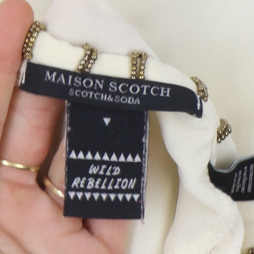 Maison Scotch Women's Ivory Beaded Neck 3/4 Sleeve Blouse Size 10
