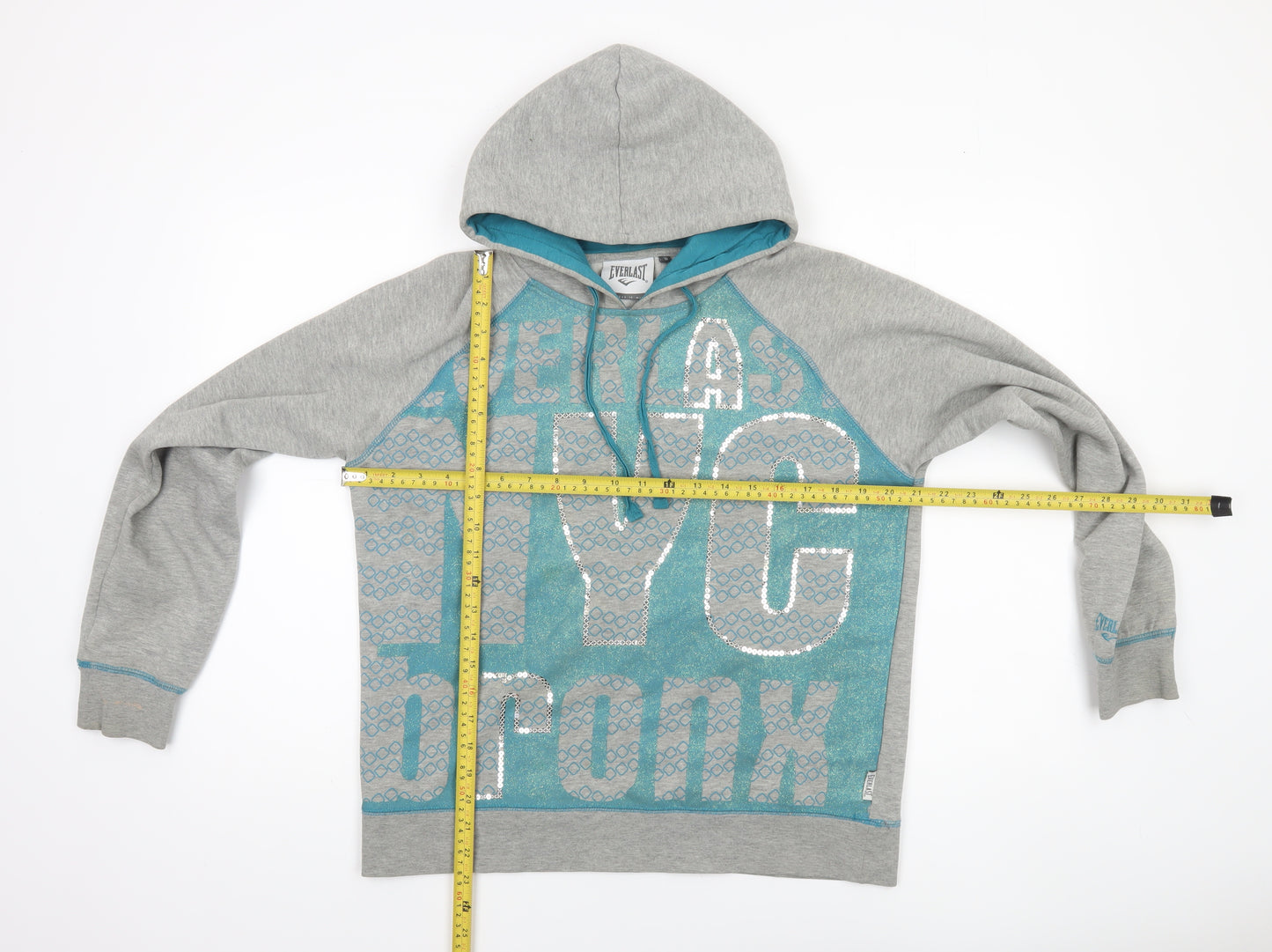 Everlast Women's Grey Blue NYC Bronx Sequin Hoodie Size 16