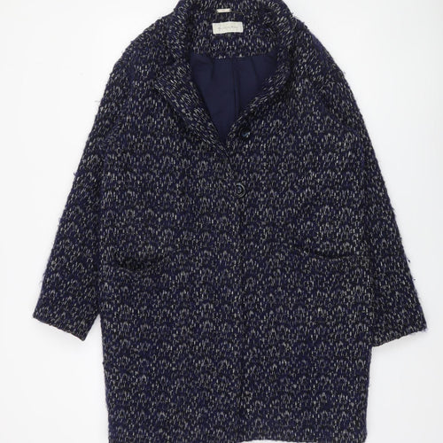 Maison de Nimes Women Blue Wool Blend Mid-Length Overcoat Size 10