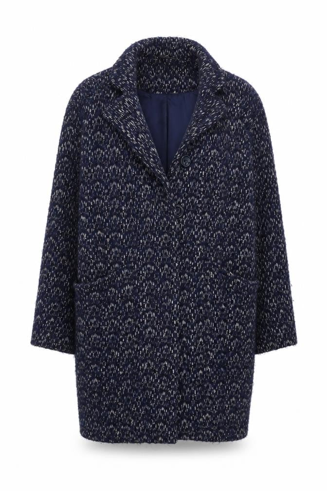 Front view of Maison de Nimes Women Blue Wool Blend Mid-Length Overcoat, size 10