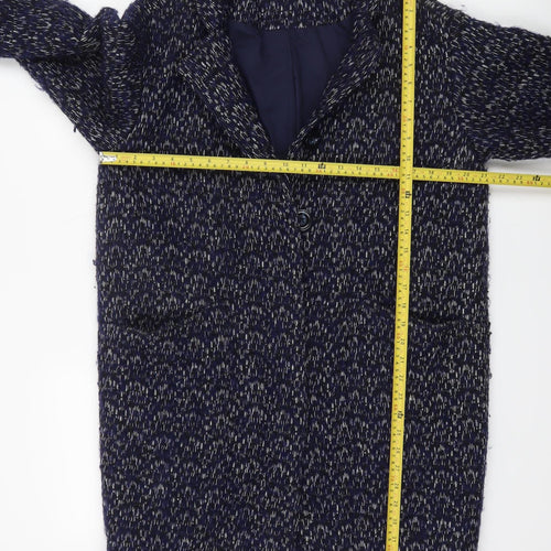 Maison de Nimes Women Blue Wool Blend Mid-Length Overcoat Size 10