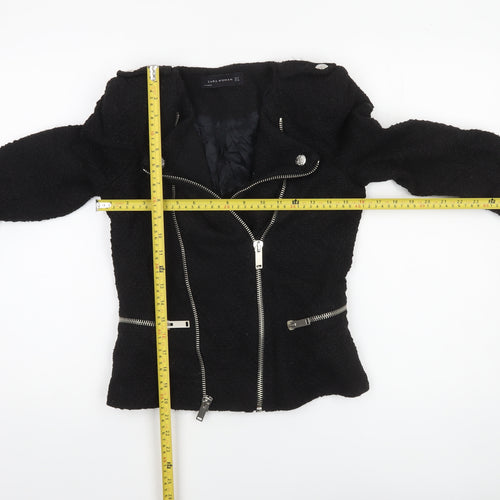 Zara Women Black Wool Blend Biker Jacket Size S