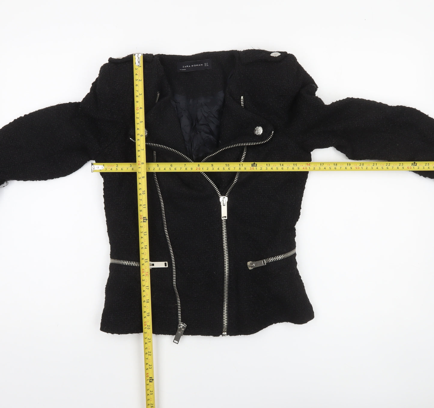 Zara Women Black Wool Blend Biker Jacket Size S