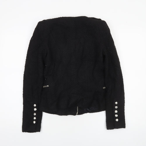 Zara Women Black Wool Blend Biker Jacket Size S