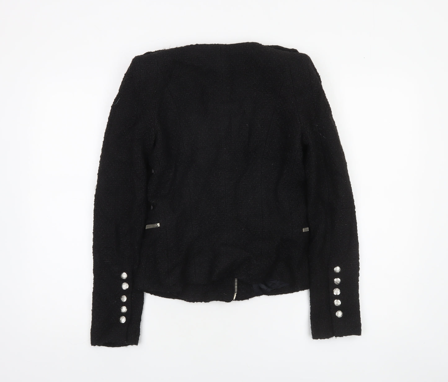 Zara Women Black Wool Blend Biker Jacket Size S