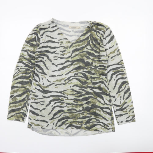 Viola Borghi Women’s Green Animal Print V-Neck Long Sleeve Top M