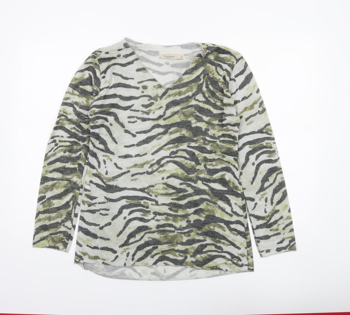 Viola Borghi Women’s Green Animal Print V-Neck Long Sleeve Top M