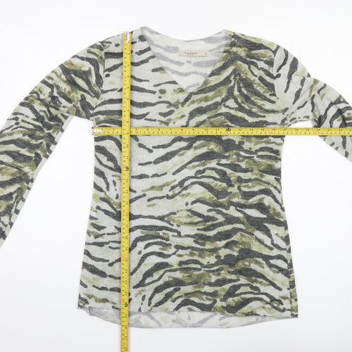 Viola Borghi Women’s Green Animal Print V-Neck Long Sleeve Top M