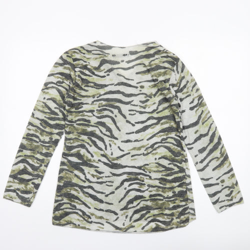 Viola Borghi Women’s Green Animal Print V-Neck Long Sleeve Top M