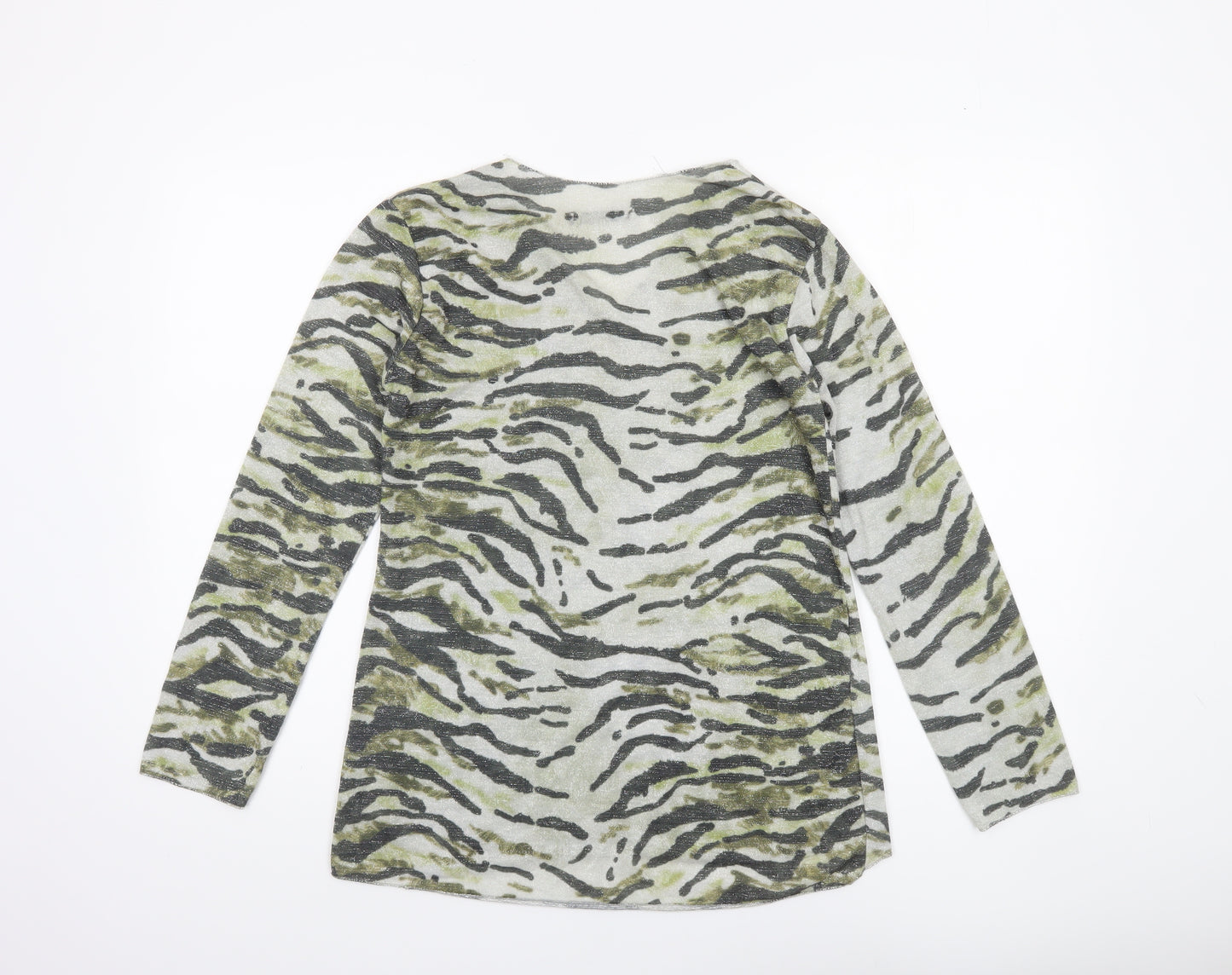 Viola Borghi Women’s Green Animal Print V-Neck Long Sleeve Top M