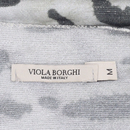 Viola Borghi Women’s Green Animal Print V-Neck Long Sleeve Top M