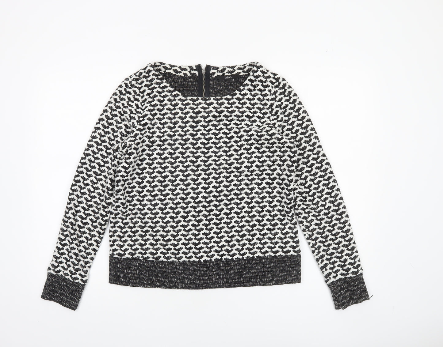 Next Women’s Black Geometric Knit Long Sleeve Blouse UK 8