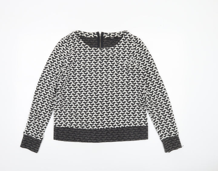 Next Women’s Black Geometric Knit Long Sleeve Blouse UK 8