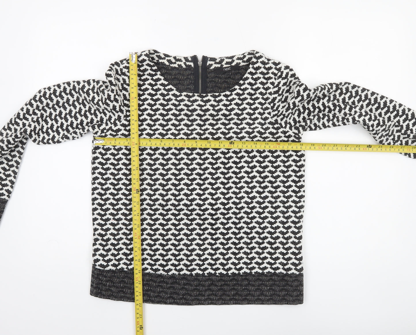 Next Women’s Black Geometric Knit Long Sleeve Blouse UK 8