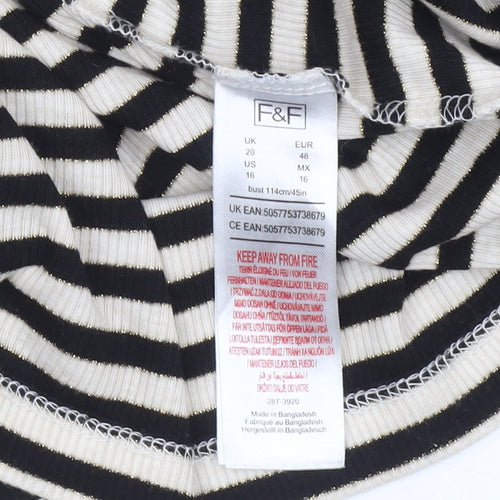 F&F Women’s Black Striped Roll Neck Long Sleeve Top Size 20