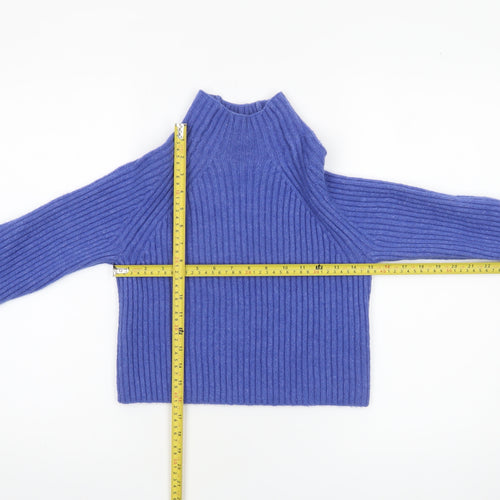 Monki Womens Blue Ribbed Mock Neck Long Sleeve Pullover Jumper XXS