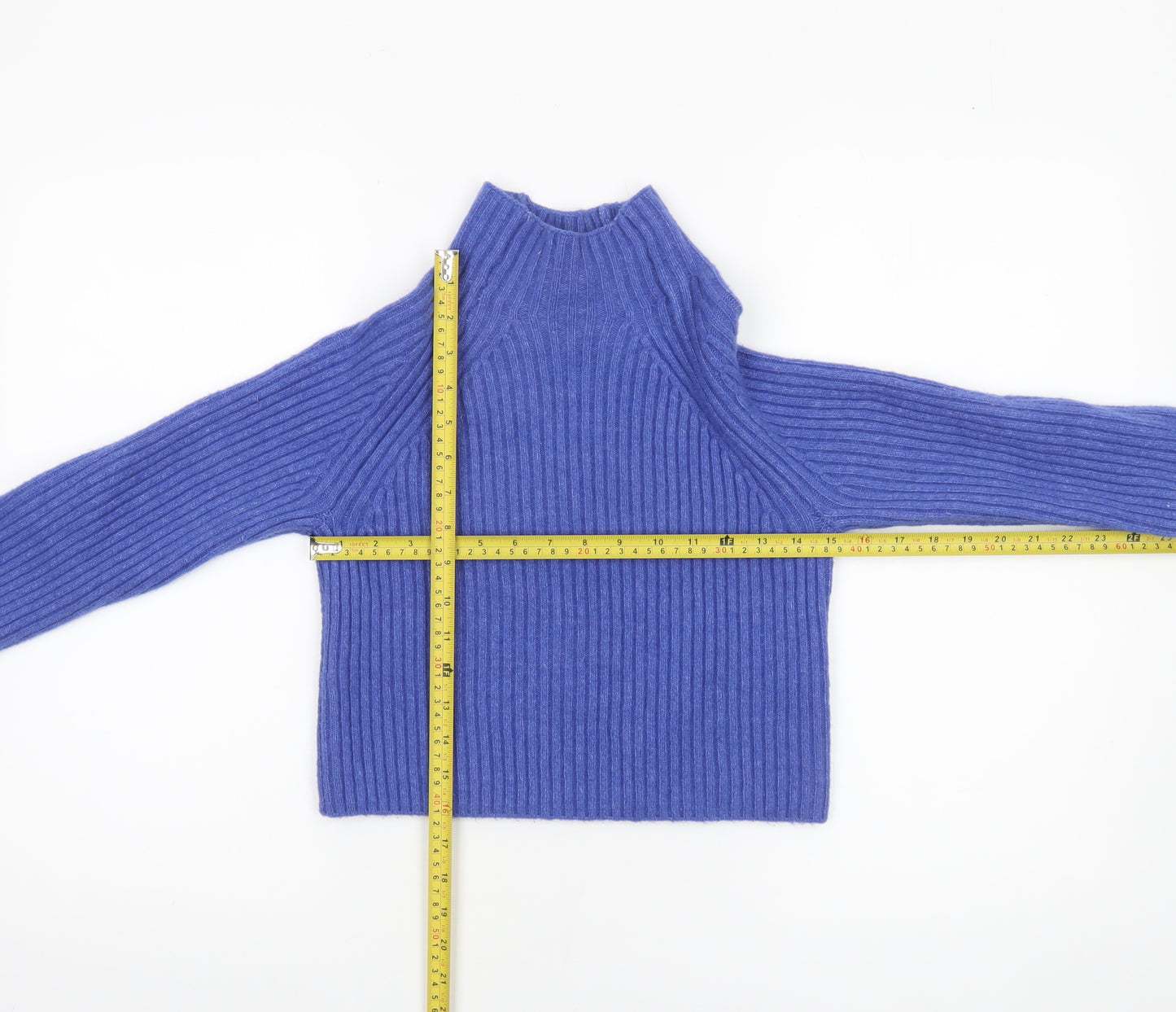 Monki Womens Blue Ribbed Mock Neck Long Sleeve Pullover Jumper XXS