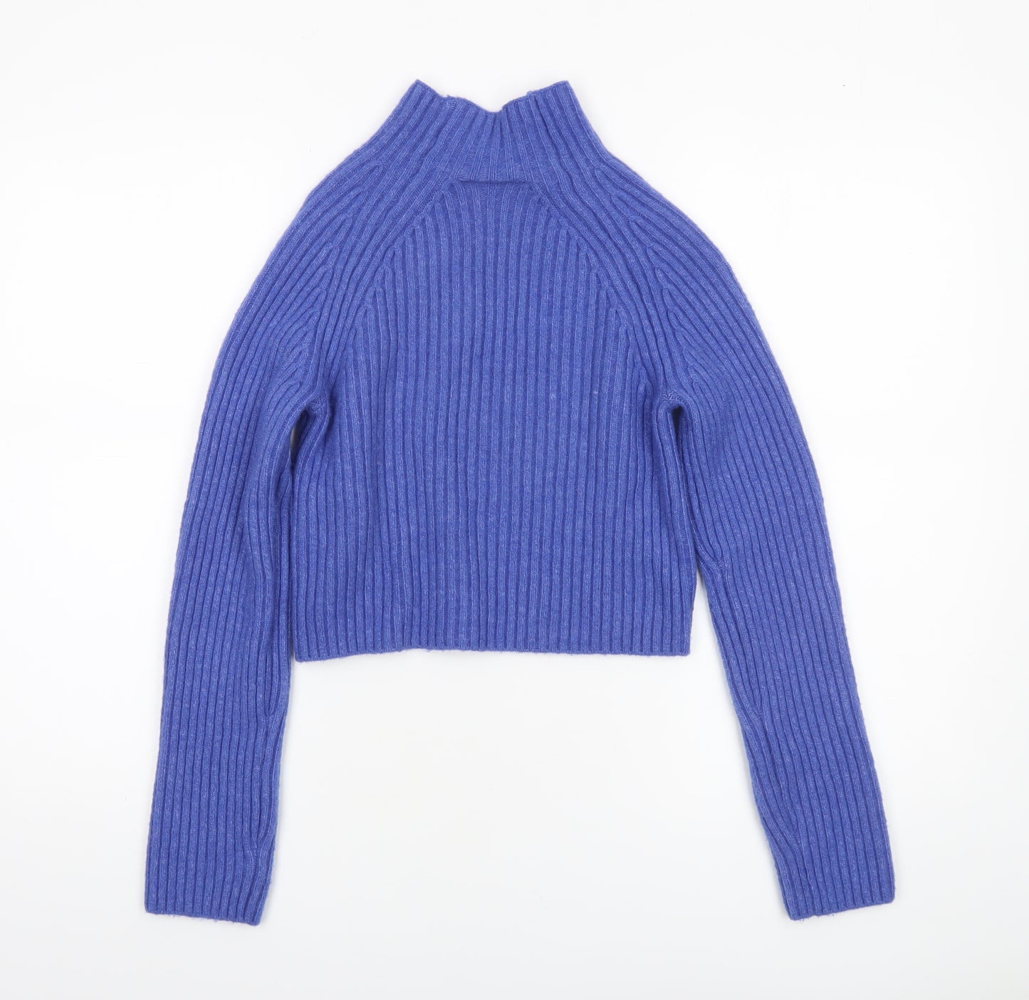 Monki Womens Blue Ribbed Mock Neck Long Sleeve Pullover Jumper XXS
