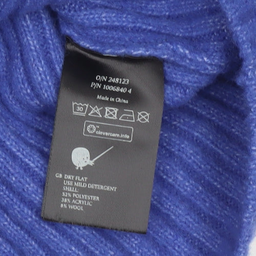 Monki Womens Blue Ribbed Mock Neck Long Sleeve Pullover Jumper XXS