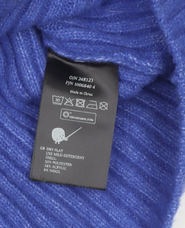 Monki Womens Blue Ribbed Mock Neck Long Sleeve Pullover Jumper XXS