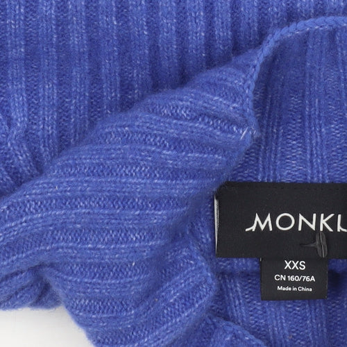Monki Womens Blue Ribbed Mock Neck Long Sleeve Pullover Jumper XXS