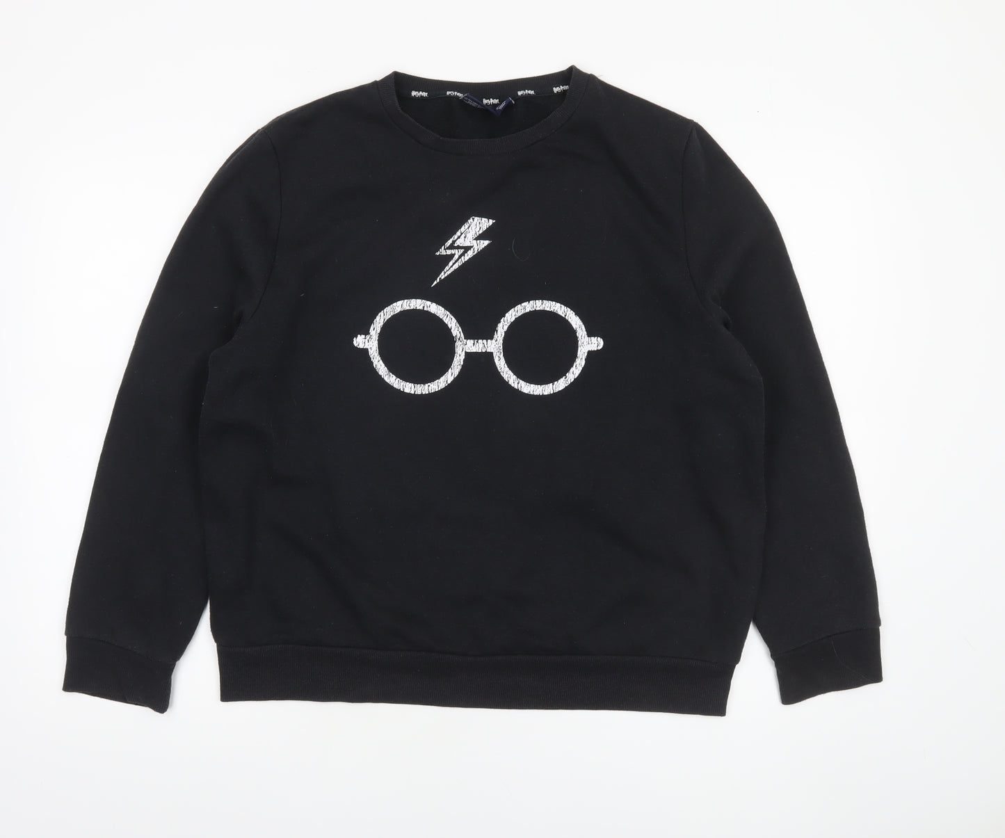 Harry Potter Womens Black L Sweatshirt Lightning Glasses Graphic Pullover