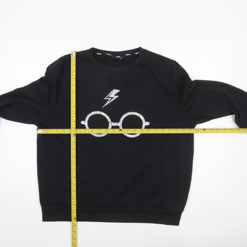 Harry Potter Womens Black L Sweatshirt Lightning Glasses Graphic Pullover