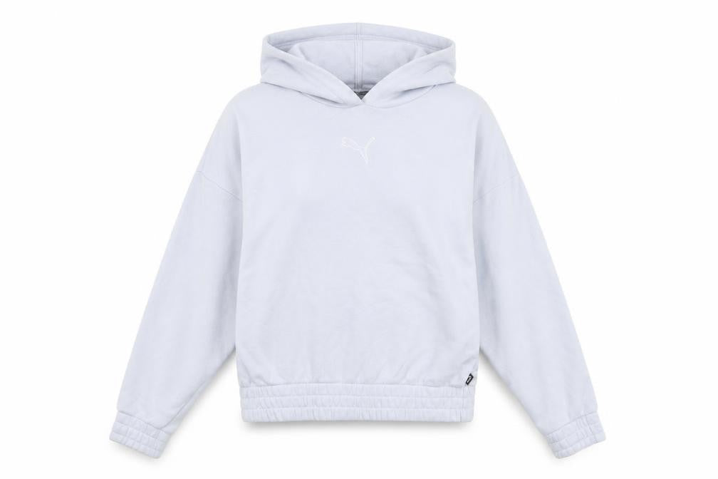 Front view of Puma Women’s Light Blue Pullover Hoodie Size Small Cotton Blend