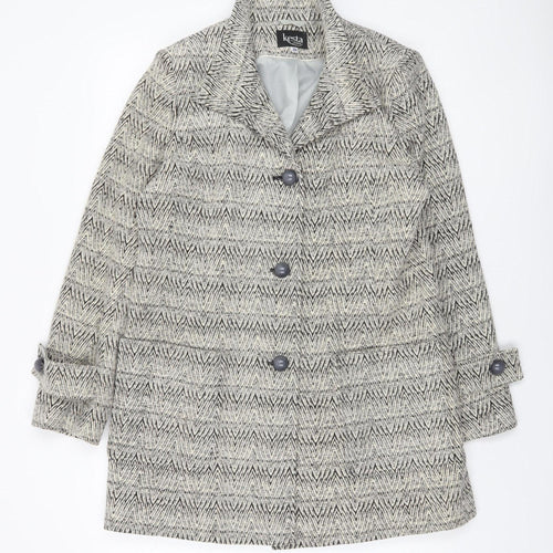 Kesta London Womens Grey Herringbone Wool Blend Mid-Length Coat Size 10