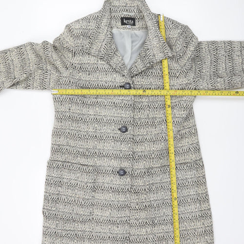 Kesta London Womens Grey Herringbone Wool Blend Mid-Length Coat Size 10