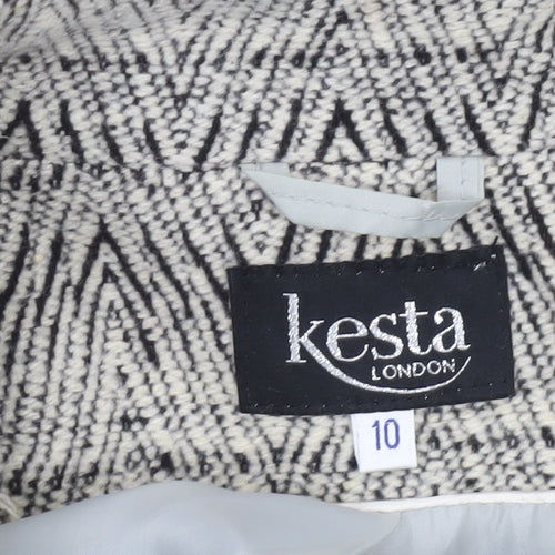 Kesta London Womens Grey Herringbone Wool Blend Mid-Length Coat Size 10